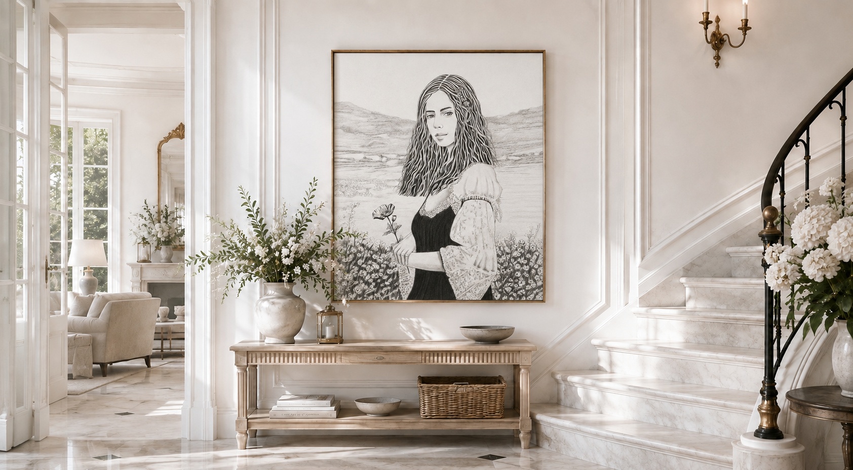 Jeune femme au coquelicot — mise en situation