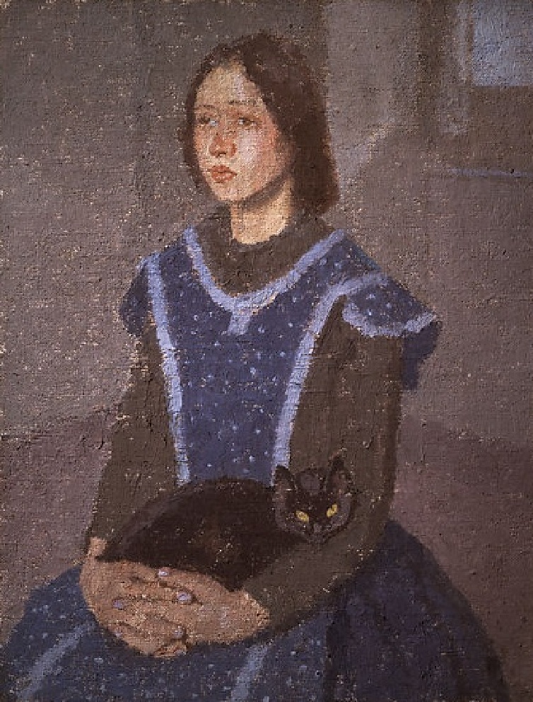 Gwen John, artiste peintre britannique, peinture à l’huile, art moderne, peinture figurative, début du XXe siècle, femme artiste, peinture intimiste, portrait féminin, figure féminine, peinture sur toile, palette restreinte, tonalités sourdes, approche contemplative, peinture post-impressionniste, modernisme britannique, influence française, Paris début XXe siècle, art européen, œuvre muséale, peinture de chevalet, histoire de l’art moderne.