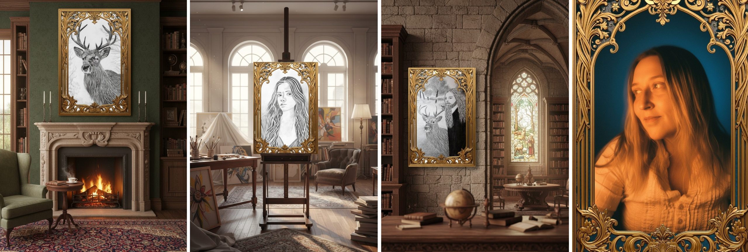 DAM KAT Artiste peintre, photographie, portrait féminin, encadré, présenté dans un intérieur calme et lumineux, avec ses toiles