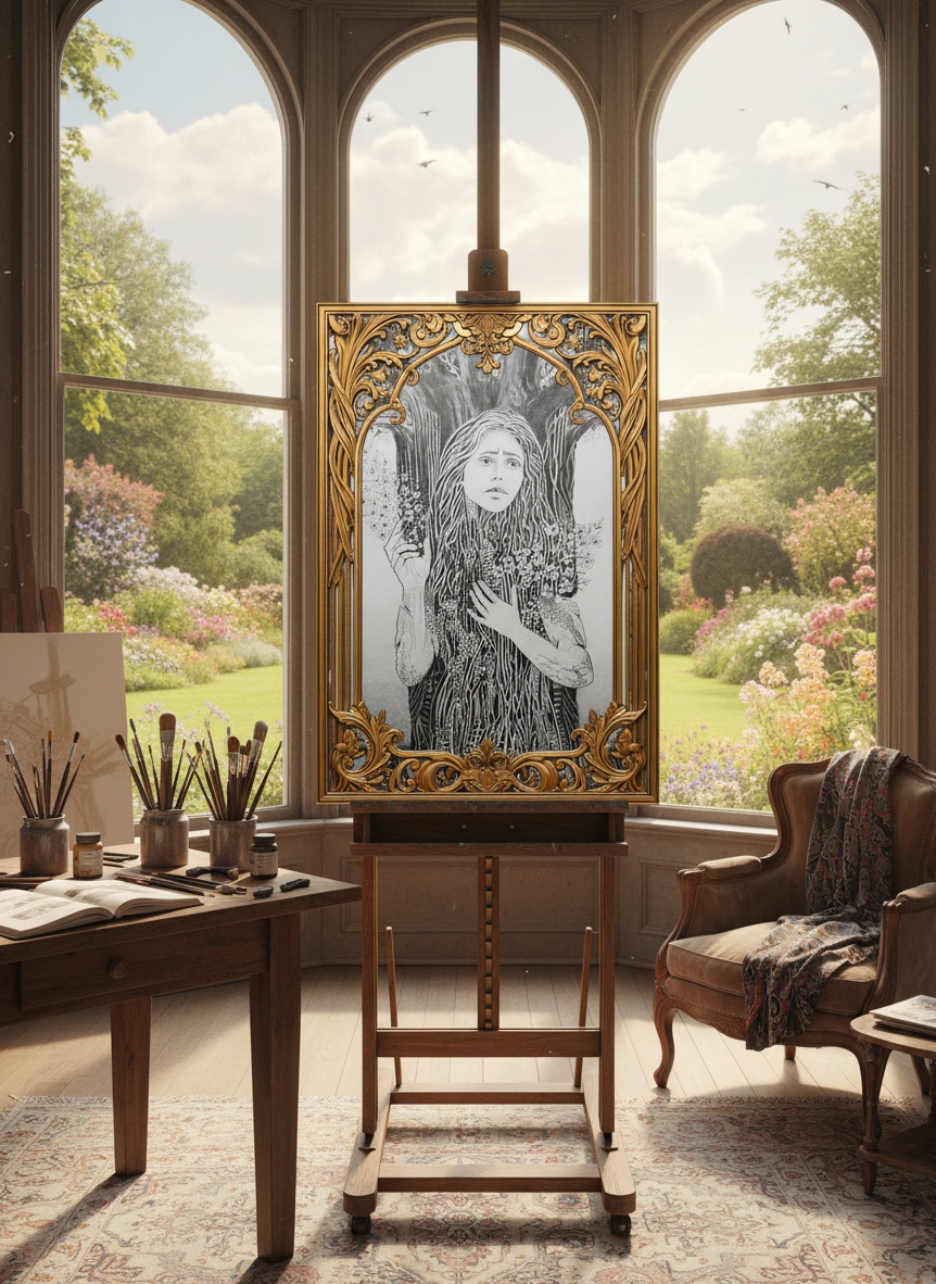 DYOPE Dessin noir et blanc DAM KAT dans l'atelier de peinture