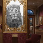 Dessin en noir et blanc intitulé Vieux lion, œuvre graphique exposée dans un musée, commande artistique personnelle possible