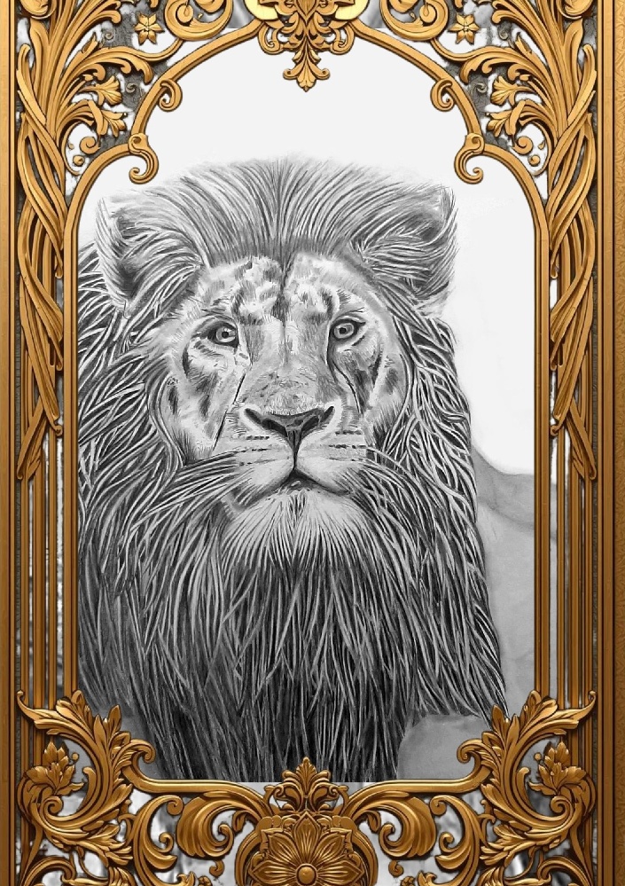 Le Vieux lion est un nouveau dessin figuratif de DAM KAT representant un animal menacé, dessin en noir et blanc