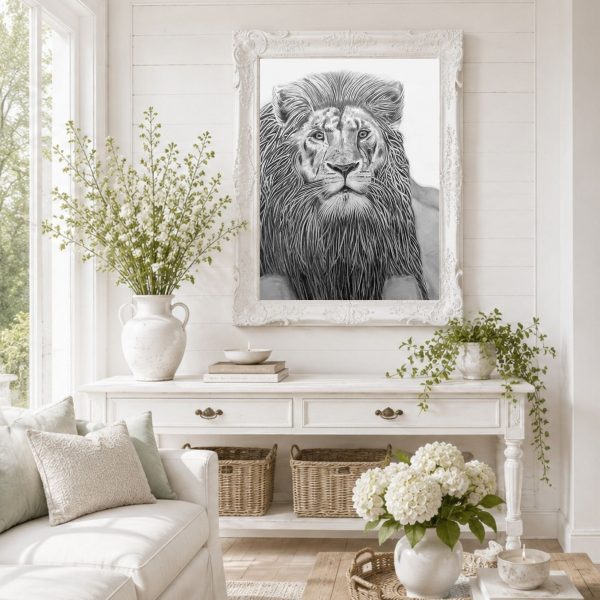 Le vieux lion dessin en noir et blanc oeuvre originale paris bretagne DAM KAT artiste peintre