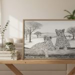 Deux léopards, dessin en noir et blanc