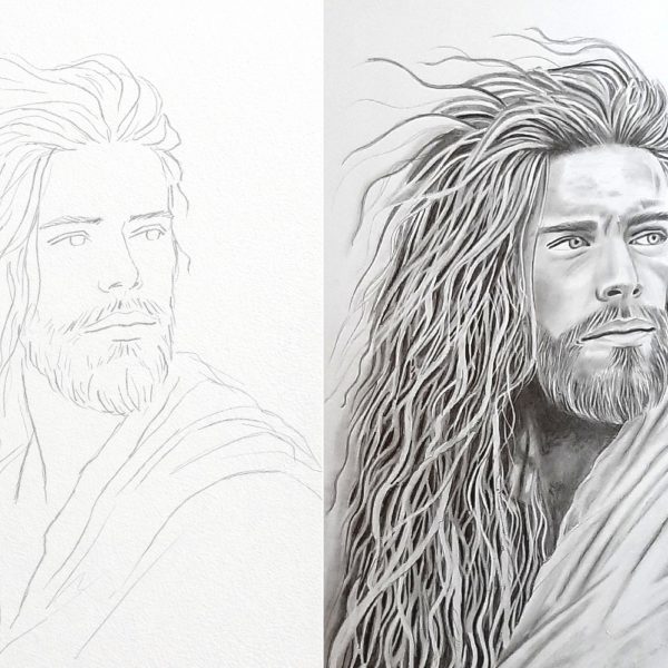 Le Veilleur de l'Aube, avant aprés, collage de dessins montrant l'évolution du dessin