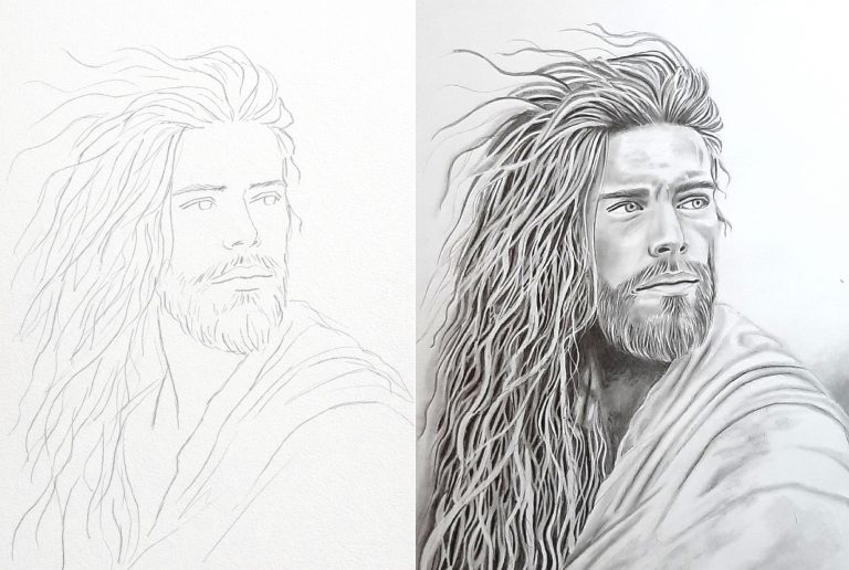 Le Veilleur de l'Aube, avant aprés, collage de dessins montrant l'évolution du dessin