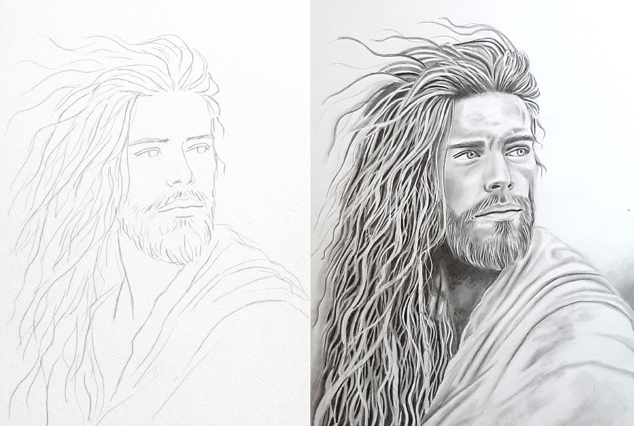 Le Veilleur de l'Aube, avant aprés, collage de dessins montrant l'évolution du dessin