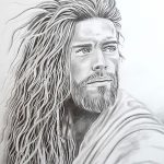 Dessin de départ DAM KAT Le veilleur de l'aube, en noir et blanc, au crayon graphite terminé