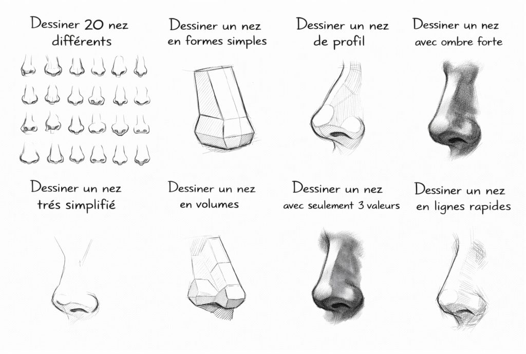 8 Exercices pour apprendre à dessiner des Nez