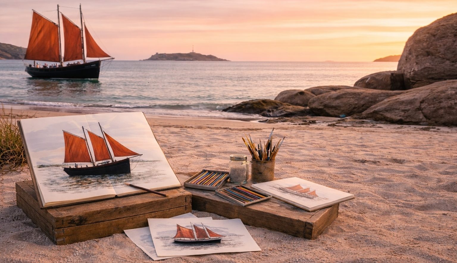 Atelier de Dessin en plein air à Trégastel avec DAMKAT Artiste peintre bretagne