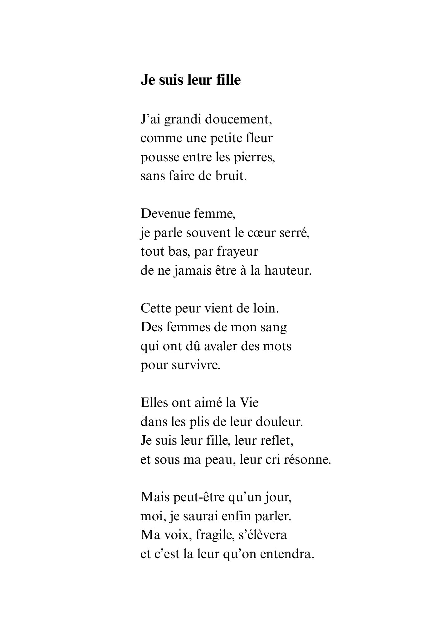 Je suis leur fille, poème de DAM KAT