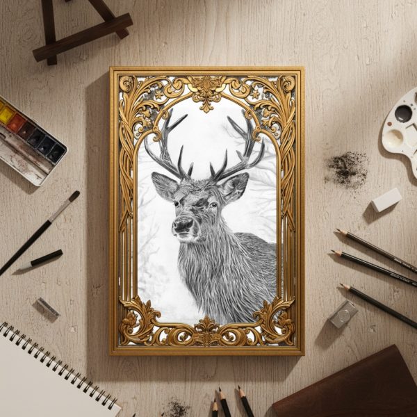 Le Cerf sacré dessin de DAM KAT encadré