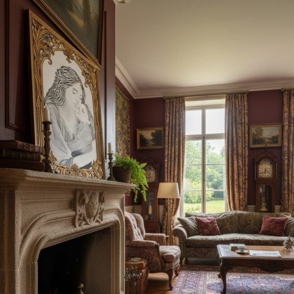 Mere et son enfant en intérieur dessin en noir et blanc de DAM KAT