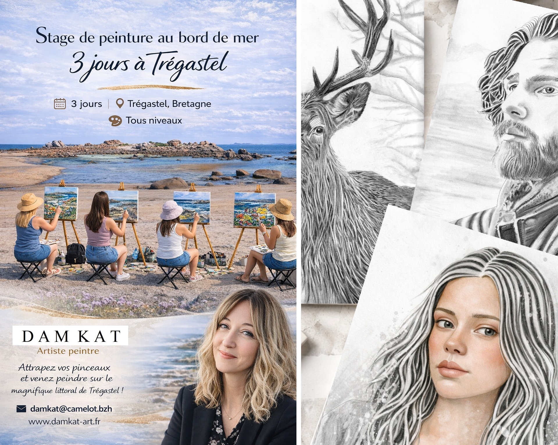 Stage de DESSIN ET DE PEINTURE a Trégastel avec DAM KAT Artiste peintre