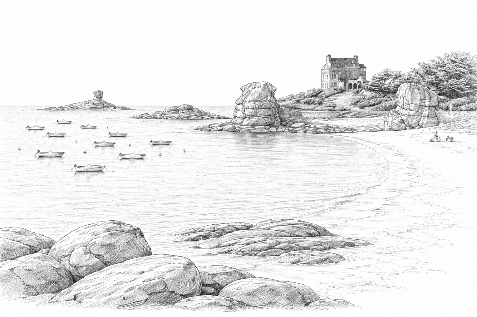 Stage de DESSIN ET DE PEINTURE a Trégastel avec DAM KAT Artiste peintre dessin nb