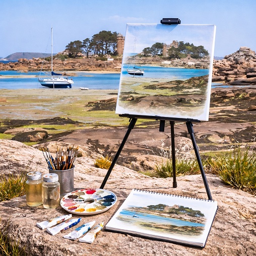 atelier de peinture à l'huile au bord de mer à trégastel