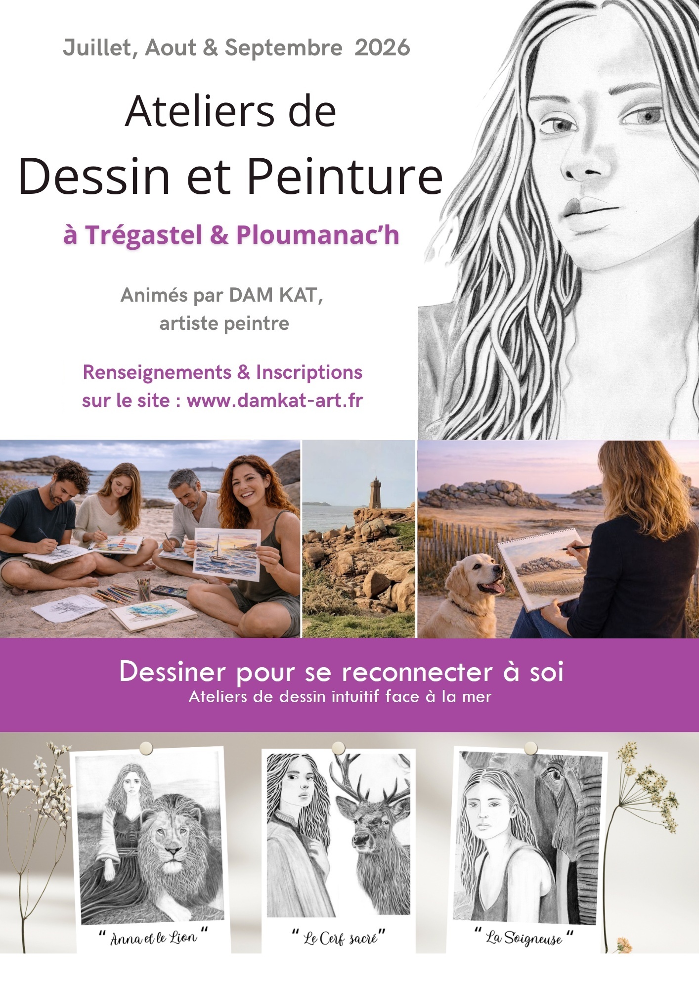 Cours de dessin et peinture au bord de mer a tregastel avec DAM KAT Artiste peintre