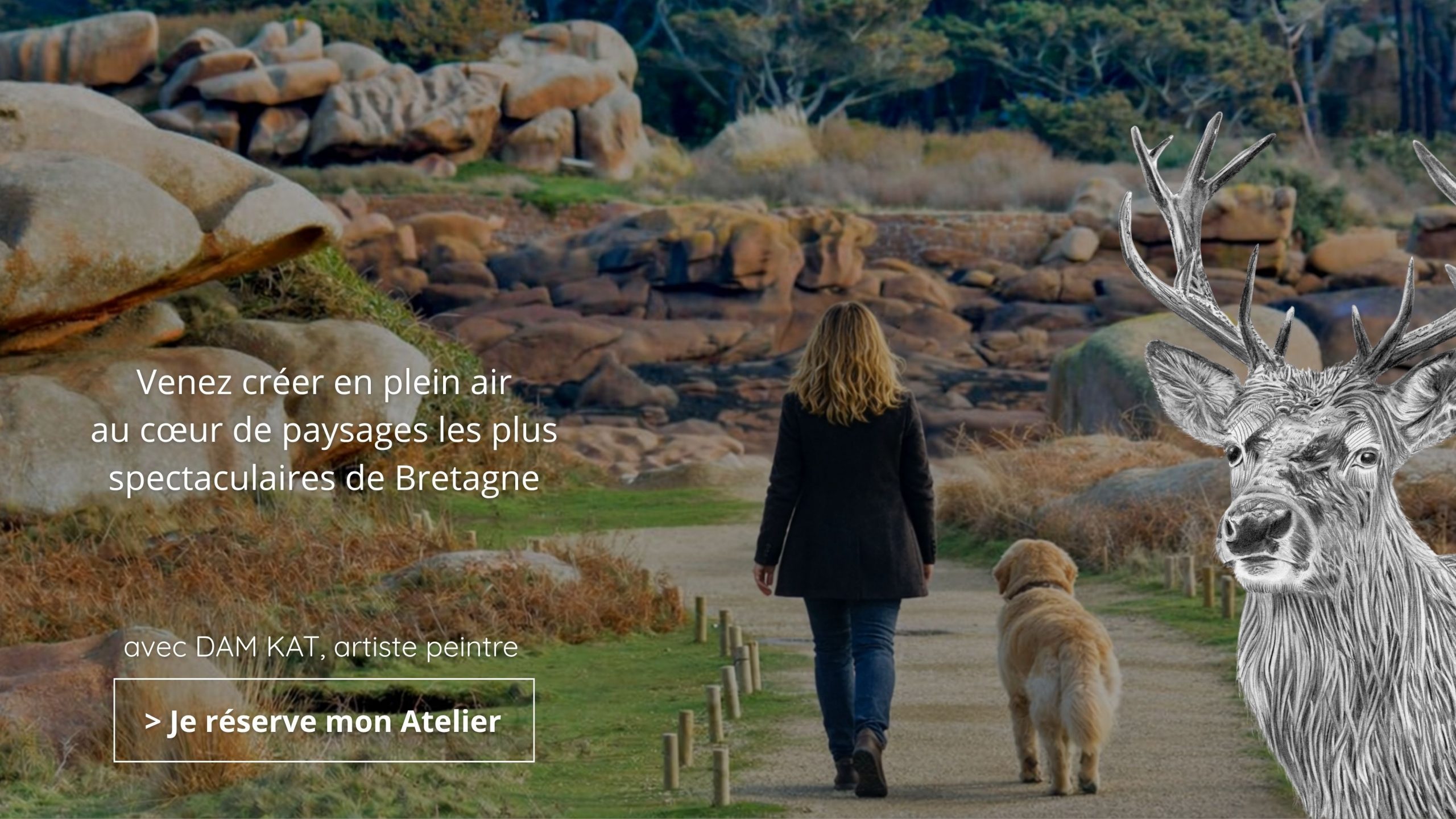 Atelier de dessin et peinture tregastel ploumanach brehat cote d'armor damkat artiste peintre