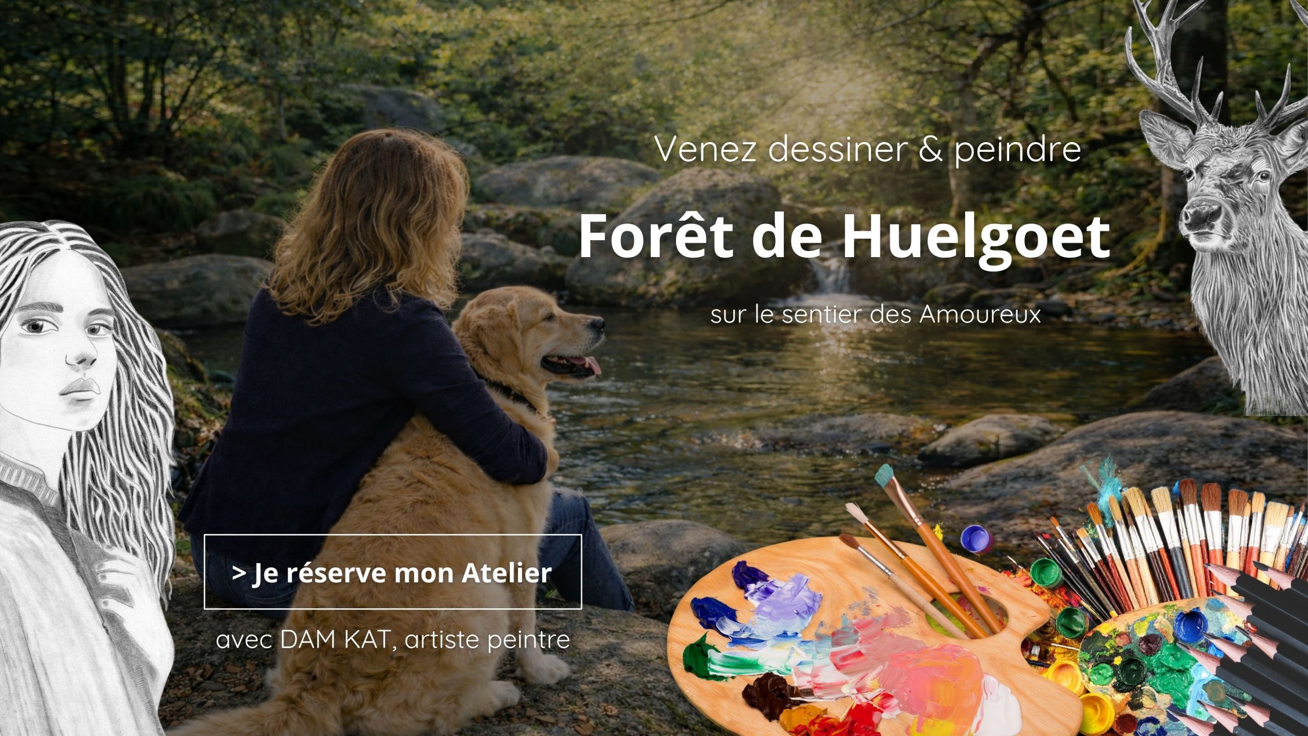 Atelier de dessin peinture à Huelgoat avec DAM KAT Artiste peintre