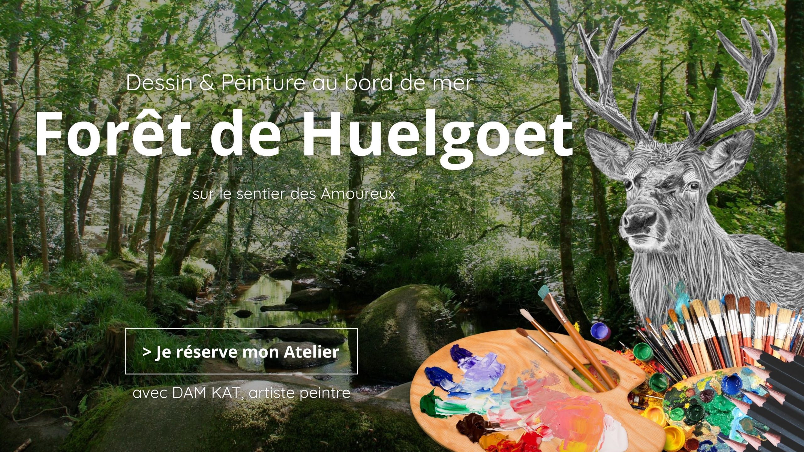 Atelier dessin peinture foret de huelgoat bretagne avec DAM KAT artiste peintre