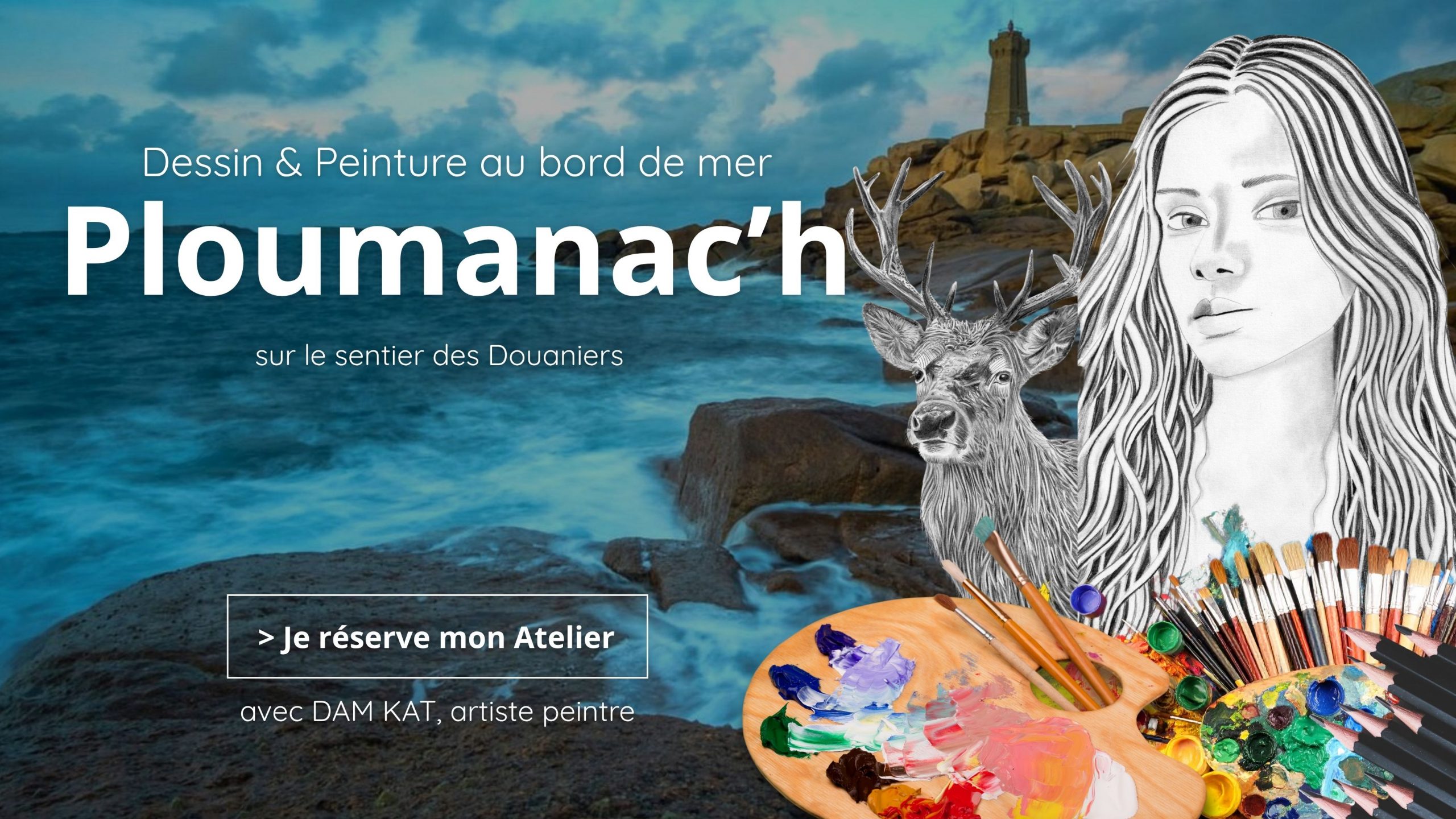 Cours de dessin peinture à Ploumanach avec DAM KAT Artiste peintre