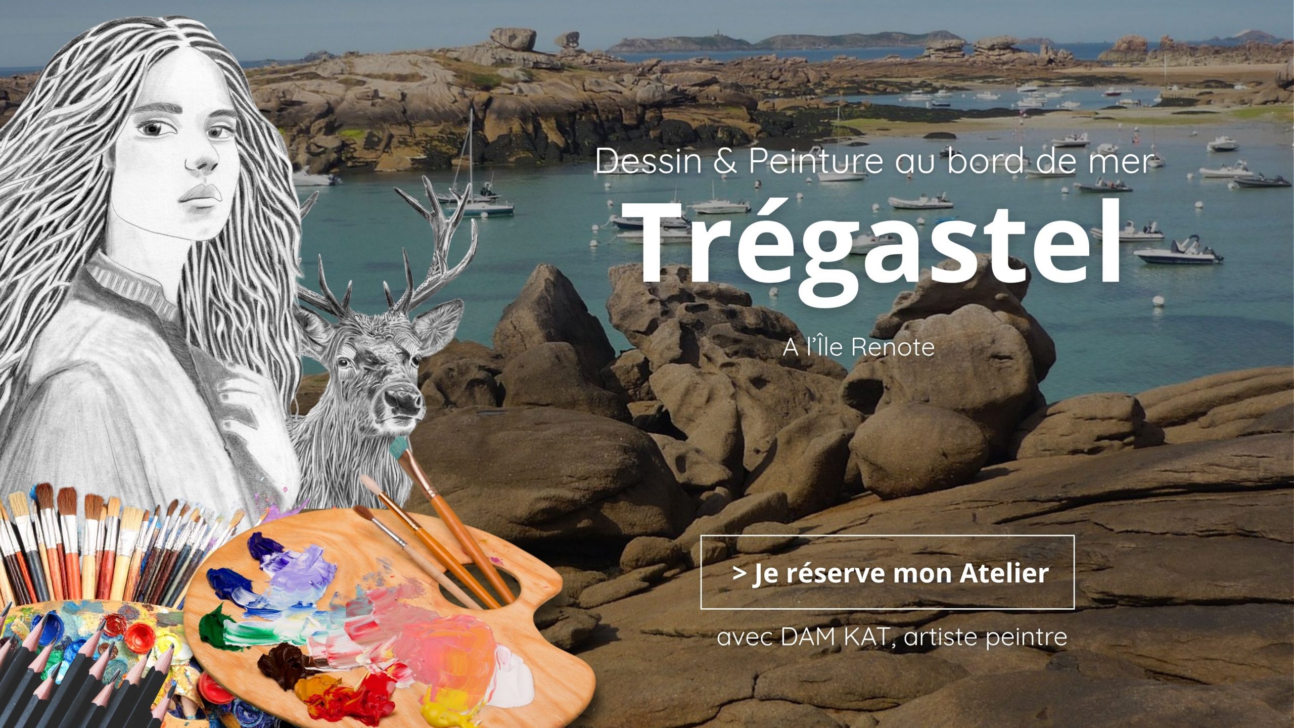 Cours de dessin peinture à Trégastel avec DAM KAT Artiste peintre