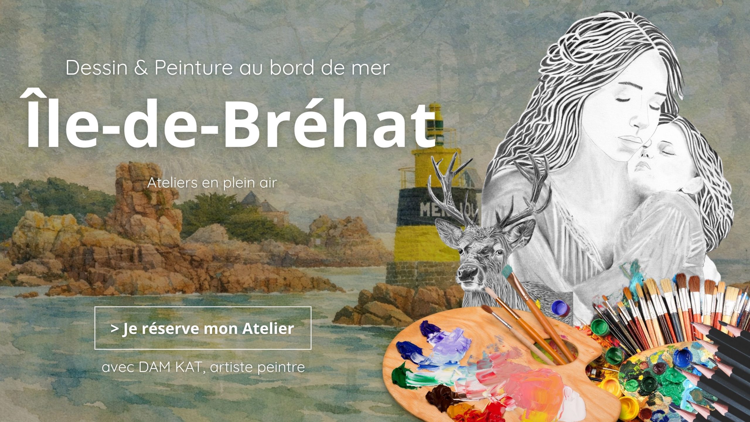 Ile de Bréhat Atelier de dessin et peinture avec DAM KAT peintre