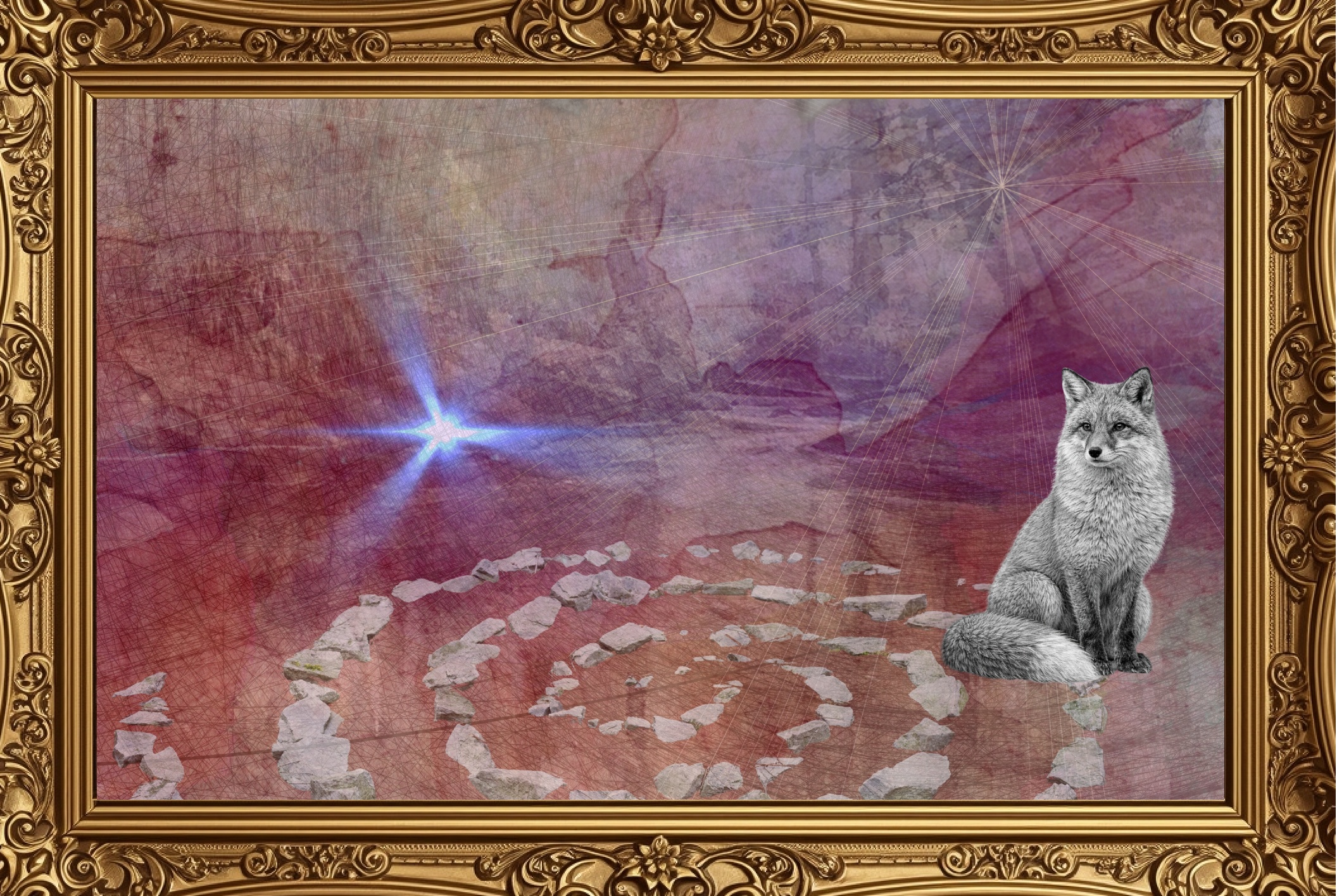 Le Murmure des Pierres cadre doré oeuvre de DAM KAT Artiste peintre