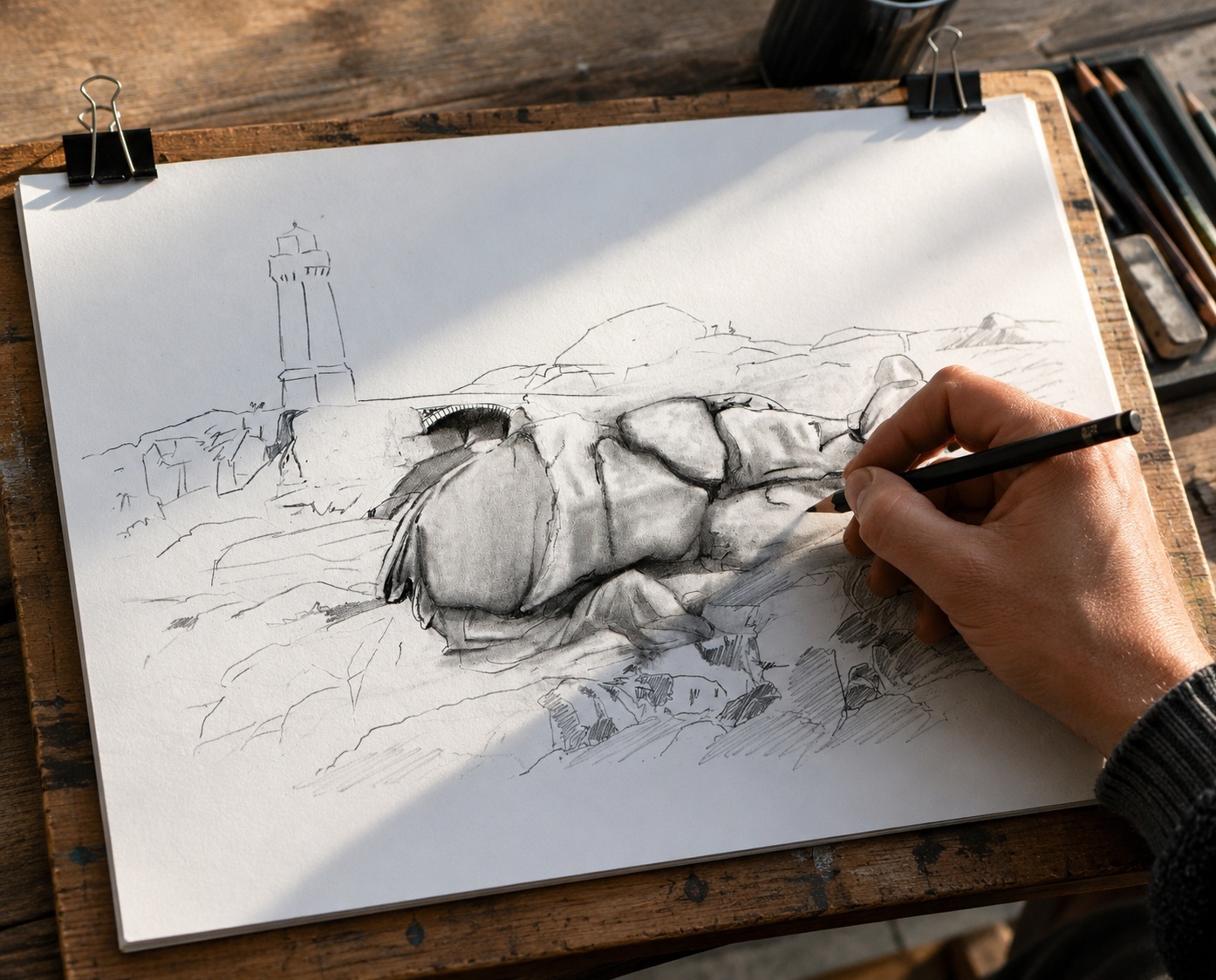 Atelier de dessin avec DAM KAT en pleine nature à Ploumanach