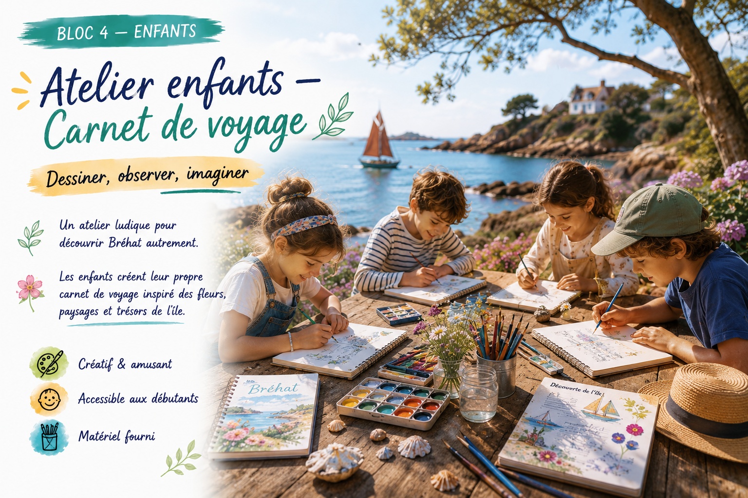 Atelier dessin peinture enfant à Bréhat