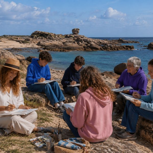 Atelier dessin peinture à tregastel avec DAM KAT