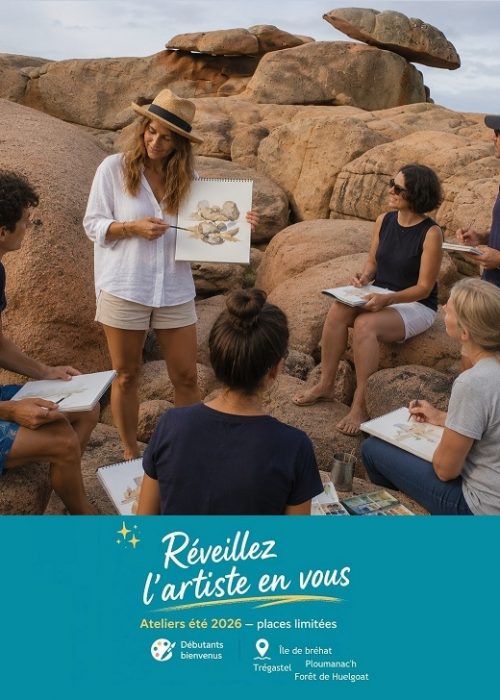 Dessin peinture à trégastel avec DAM KAT Artiste peintre
