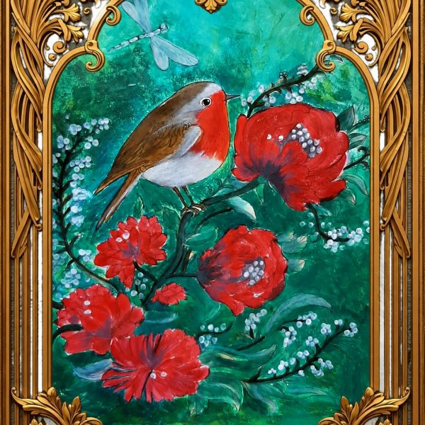 Rouge gorge encadré peinture gouache DAM KAT