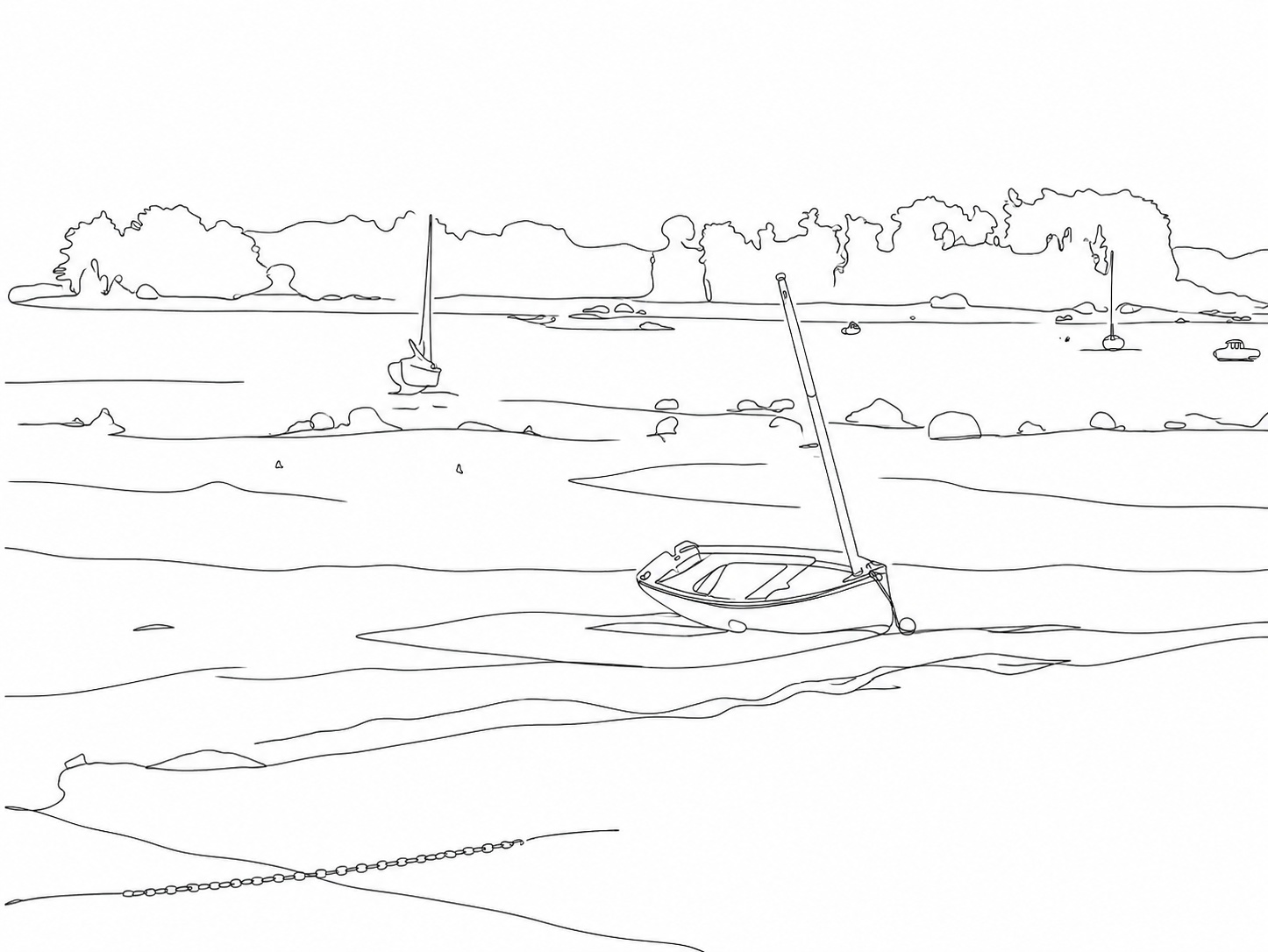 Trégastel la mer croquis noir et blanc DAM KAT