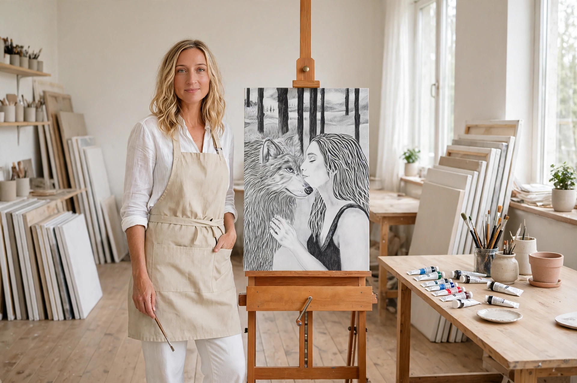DAM KAT, artiste peintre dans son atelier