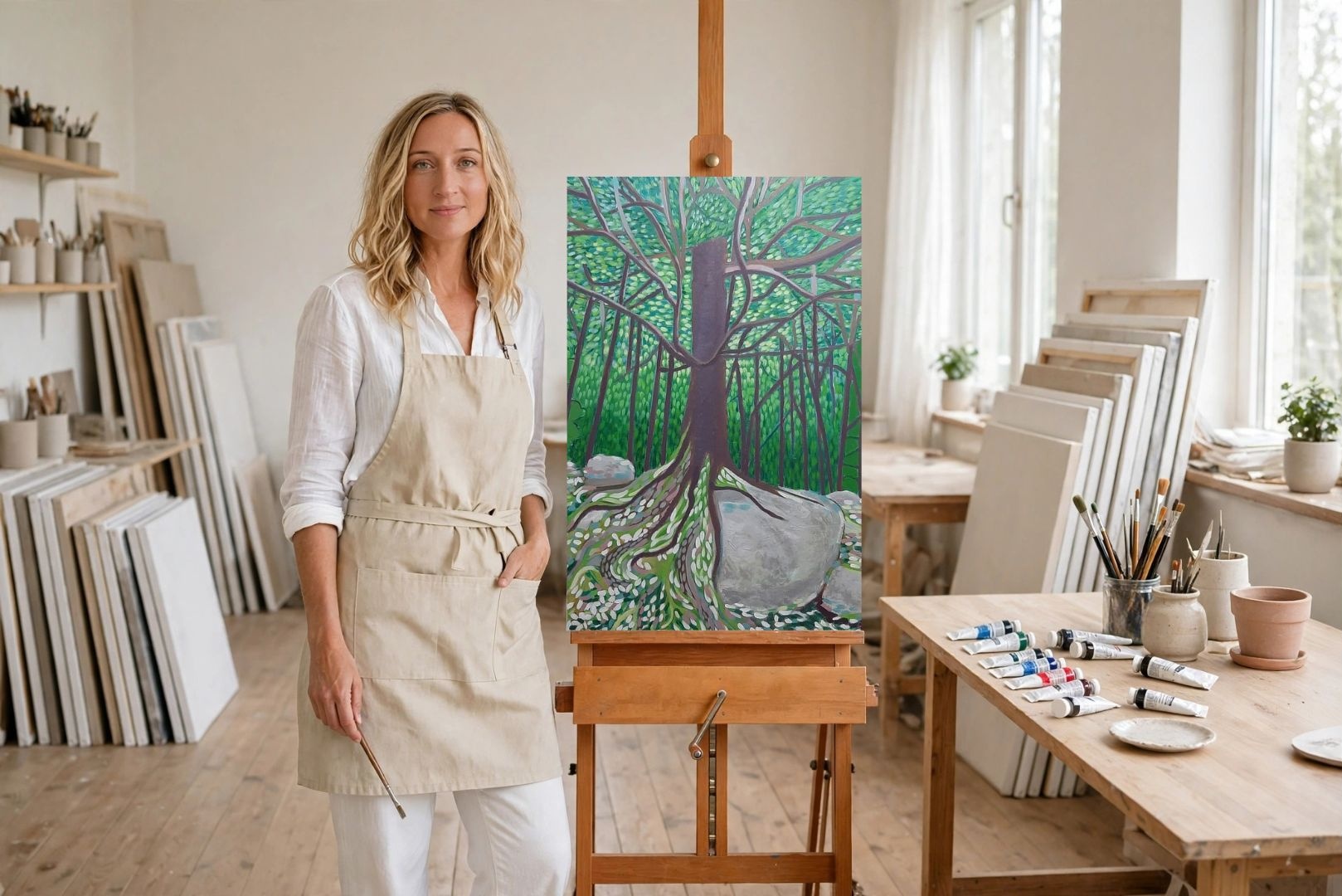 DAM KAT, artiste peintre dans son atelier