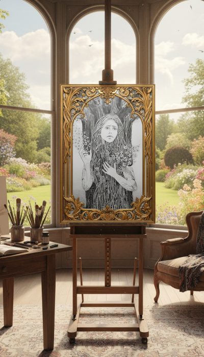 DYOPE Dessin noir et blanc DAM KAT dans l'atelier de peinture