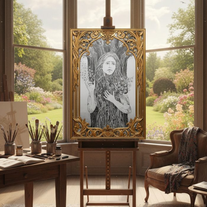 DYOPE Dessin noir et blanc DAM KAT dans l'atelier de peinture