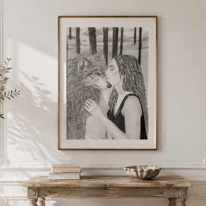 Le baiser du loup dessin de DAM KAT Artiste peintre